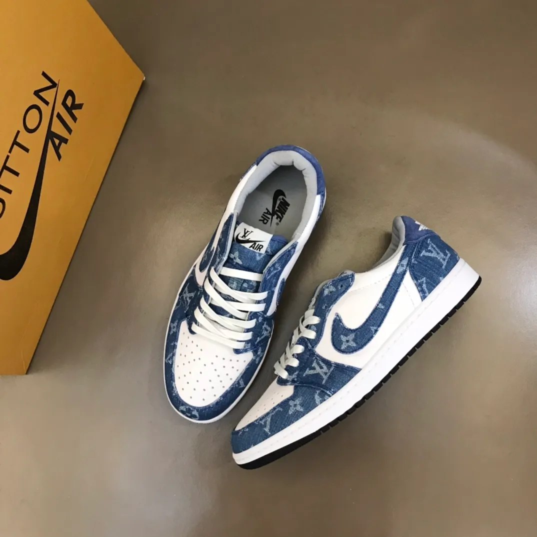 Men's shoes 💰p440 "*OUIS *UITTO* Nike" new original drawer box, co-branded low-top casual sneakers, this sneaker is completely made of denim canvas splicing leather, decorated with Louis Vuitton's iconic monogram and Damierl pattern with natural cowhide piping. The upper of this shoe combines LV’s most classic Monogram and Damier elements, giving it a sense of luxury and recognition! Size: 38-45